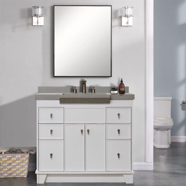 39 in Single Sink Vanity white Finish in gray concrete Top