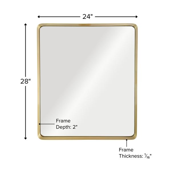 Round Rectangular Metal Frame Mirror in Brushed Gold