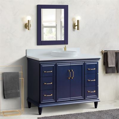 49" Single sink vanity in Blue finish with White quartz and round sink