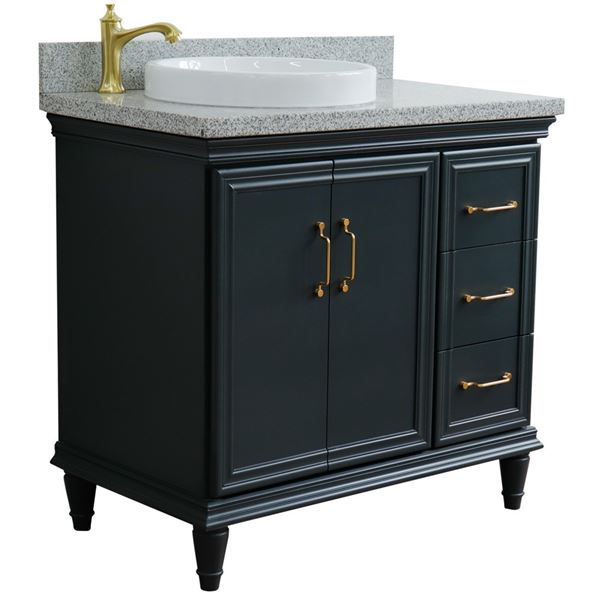 37" Single vanity in Dark Gray finish with Gray granite and round sink- Left door/Left sink