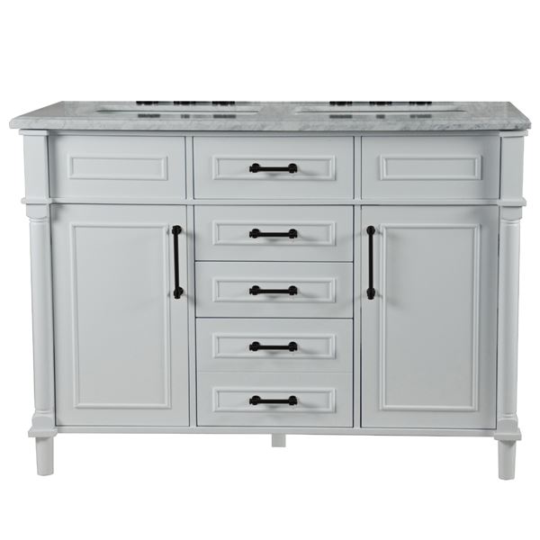 Napa 48 in. Double Vanity in White with White Carrara Marble Top with Black Hardware