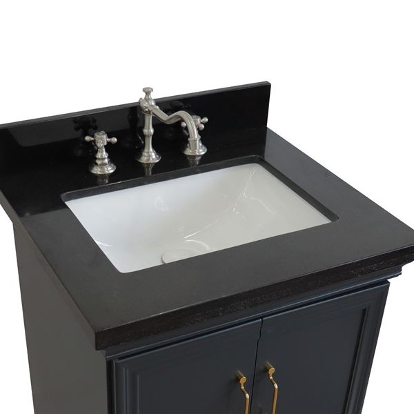 25" Single vanity in Dark Gray finish with Black galaxy and rectangle sink