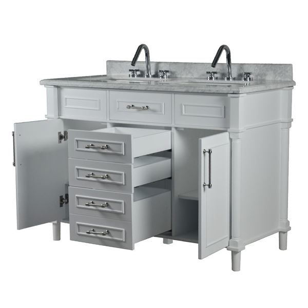 Napa 48" DOUBLE VANITY IN WHITE WITH WHITE CARRRA MARBLE TOP