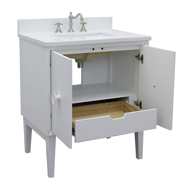 31" Single Vanity in White Finish With White Quartz Top and Rectangle Sink
