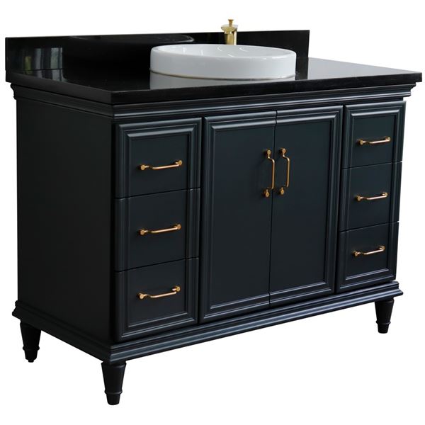 49" Single sink vanity in Dark Gray finish with Black galaxy granite and round sink