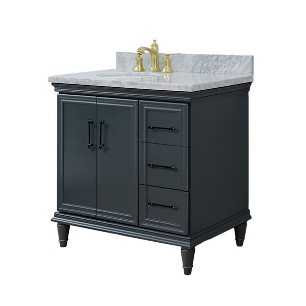 37" Single Vanity in Dark Gray Finish with White Carrara and Oval Sink- Left Door/Left Sink