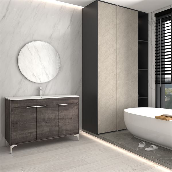 51 in. Single Vanity in Gray Oak finish with Solid Surface Resin White Sink