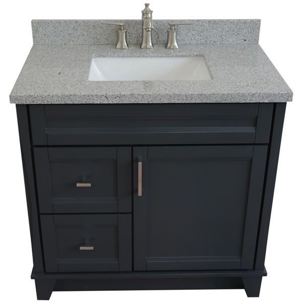 37 in. Single Vanity in Dark Gray Finish with Gray Granite and Rectangle Sink- Right Door/Center Sink
