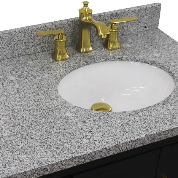 37" Single vanity in Dark Gray finish with Gray granite and oval sink- Right door/Right sink