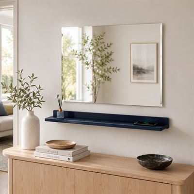 35" Blue Wireless Charging Shelf and Frameless Mirror Set