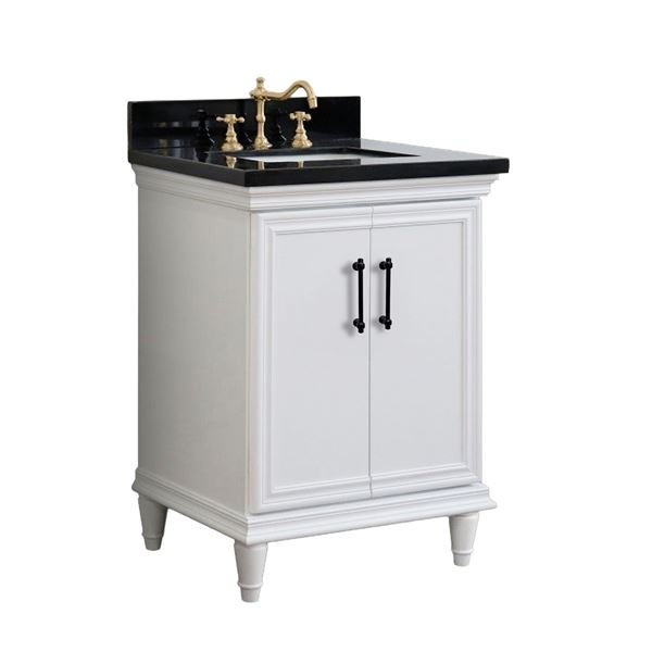 25" Single Vanity in White Finish with Black Galaxy and Rectangle Sink