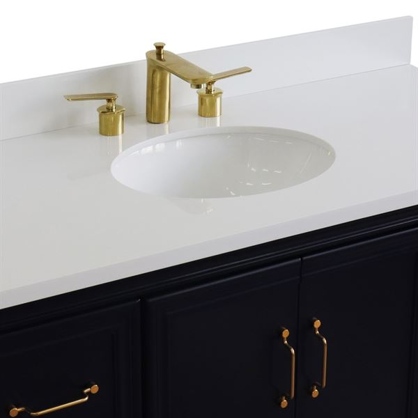 49" Single sink vanity in Blue finish with White quartz and and oval sink