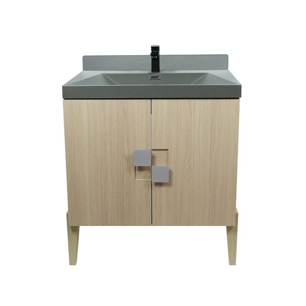 31.5" Single Sink Vanity In Neutral Finish with Gray Composite Granite Top