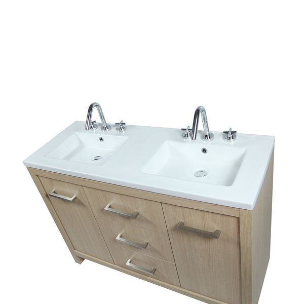 48" Double Sink Vanity In Neutral Finish with White Ceramic Top