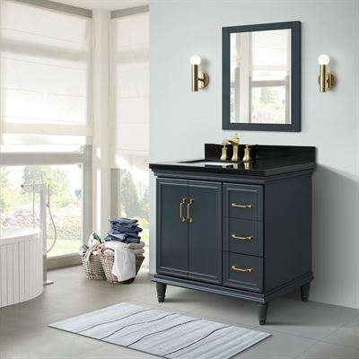 37" Single vanity in Dark Gray finish with Black galaxy and rectangle sink- Left door/Left sink