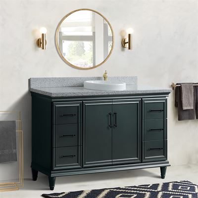 61" Single Sink Vanity in Dark Gray Finish and Gray Granite and Round Sink