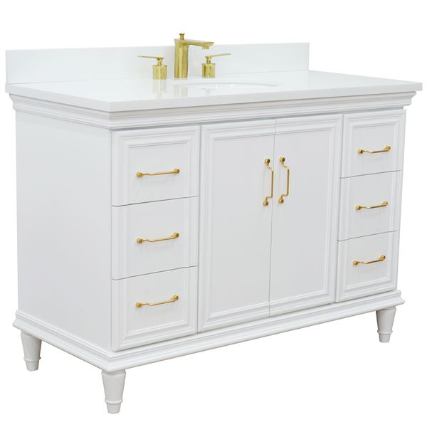 Forli 49 in. Single Sink Vanity in White Finish with White Engineered Stone Top, Oval Sink