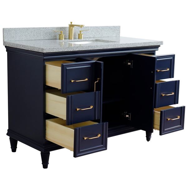 49" Single sink vanity in Blue finish with Gray granite and rectangle sink