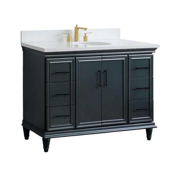 49" Single Sink Vanity in Dark Gray Finish With White Quartz and Oval Sink