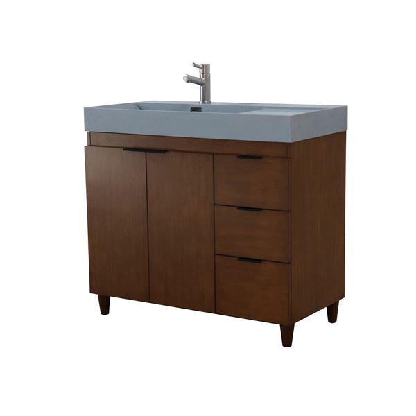 39 in. Single Sink Vanity in Walnut with Dark Gray Composite Granite Top