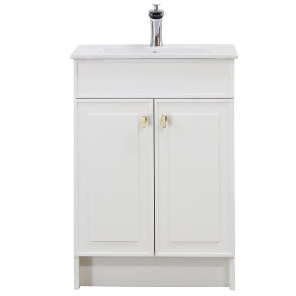 24 in. Single Sink Foldable Vanity Cabinet in White with White Ceramic Top