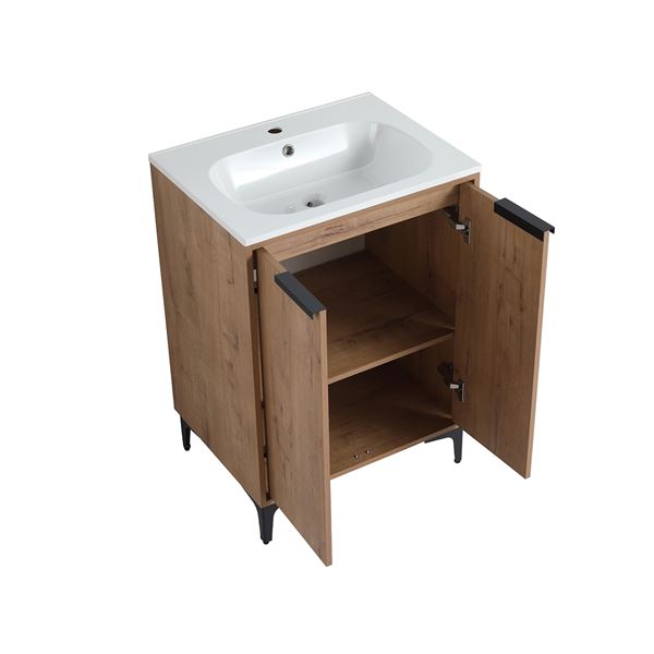 24 in. Single Vanity in Neutral finish with Solid Surface Resin White Sink