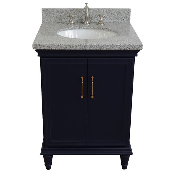 25" Single vanity in Blue finish with Gray granite and oval sink