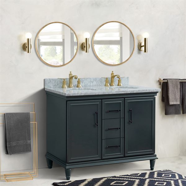 49″ Double Vanity in Dark Gray Finish with White Carrara and Oval Sink