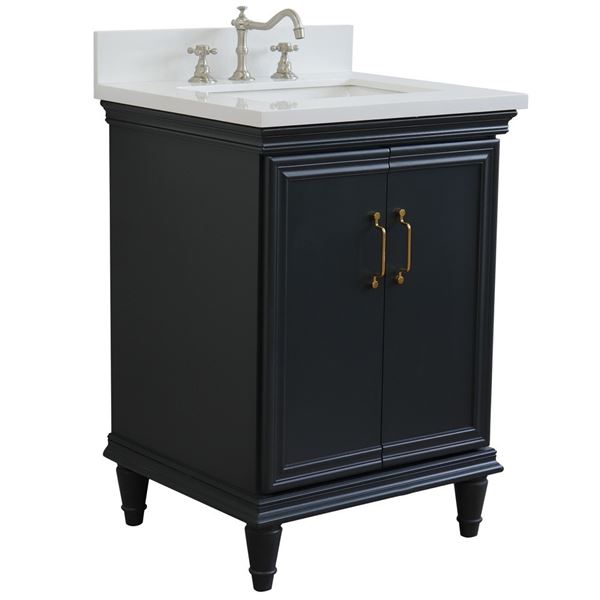 25" Single vanity in Dark Gray finish with White quartz and rectangle sink
