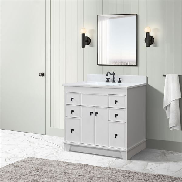 39 in. Single Sink Vanity in White finish with Engineered Quartz Top