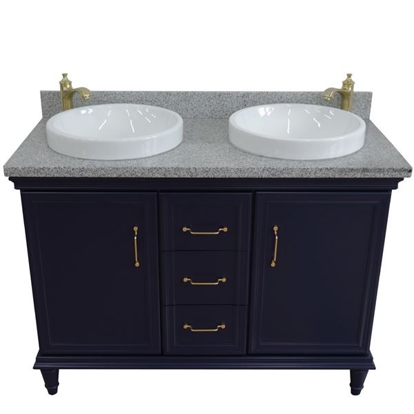 49" Double vanity in Blue finish with Gray granit and round sink