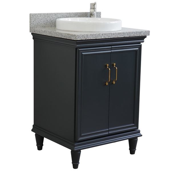 25" Single vanity in Dark Gray finish with Gray granite and round sink