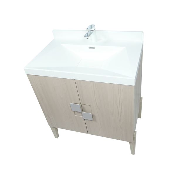 31.5" Single Sink Vanity In Light Gray Finish with White Composite Granite Top