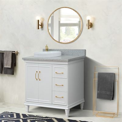 37" Single vanity in White finish with Gray granite and round sink- Left door/Left sink
