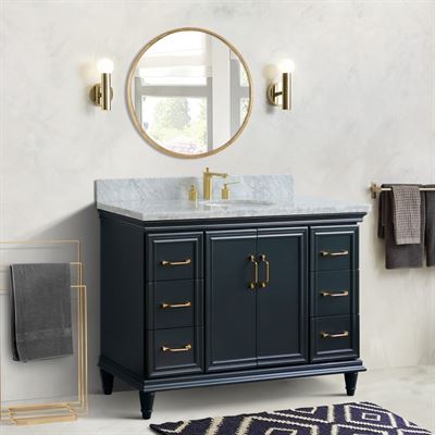 49" Single sink vanity in Dark Gray finish with White carrara marble and and oval sink