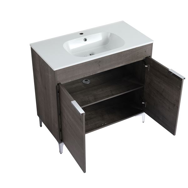36 in. Single Vanity in Gray Oak finish with Solid Surface Resin White Sink