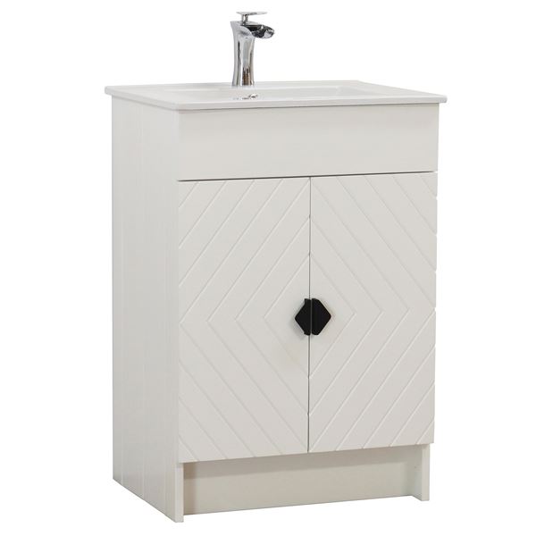 24 in. Single Sink Foldable Vanity Cabinet in White with White Ceramic Top