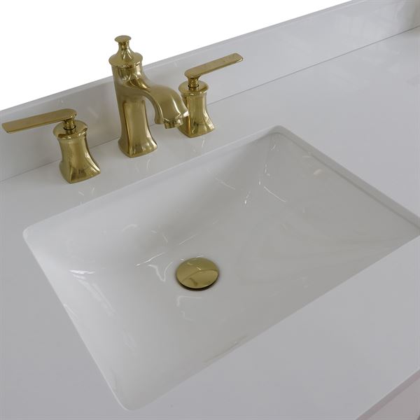 61" Double Sink Vanity in White Finish and White Quartz and Rectangle Sink