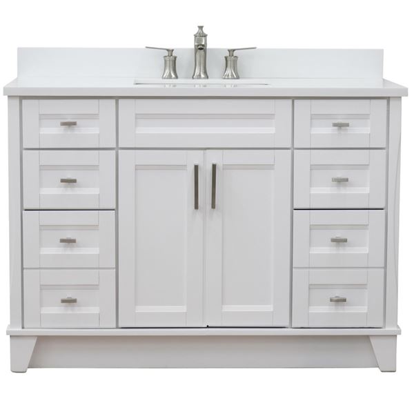 49" Single Sink Vanity in White Finish With White Quartz and Rectangle Sink