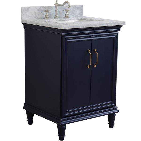 25" Single vanity in Blue finish with White Carrara and rectangle sink