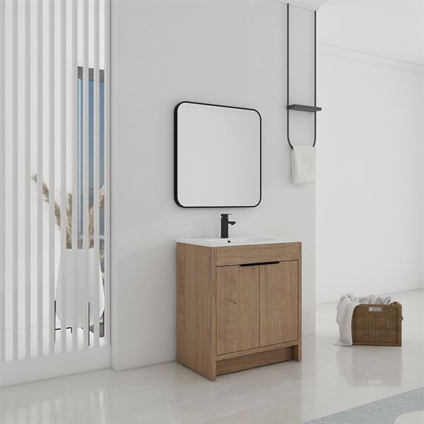 30 in. Single Vanity in Neutral finish with Solid Surface Resin White Sink