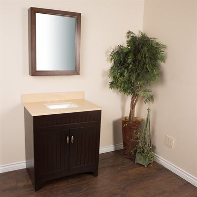 32 in  Single sink vanity in sable walnut with quartz top in cream