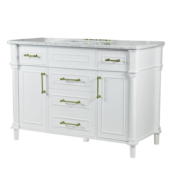Napa 48 in. Single Vanity in White with White Carrara Marble Top with Gold Hardware
