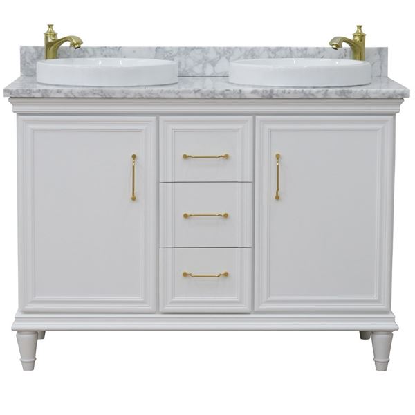 49" Double vanity in White finish with White Carrara and round sink