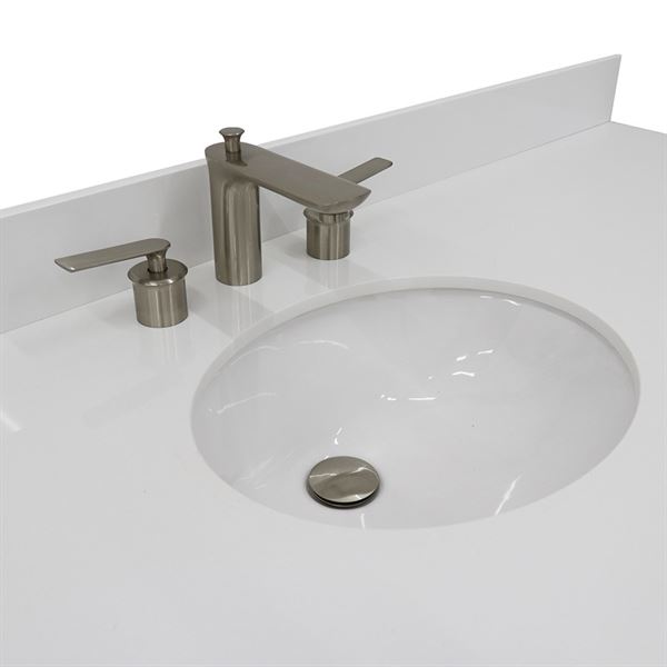 61" Single Sink Vanity in White Finish and White Quartz and Oval Sink