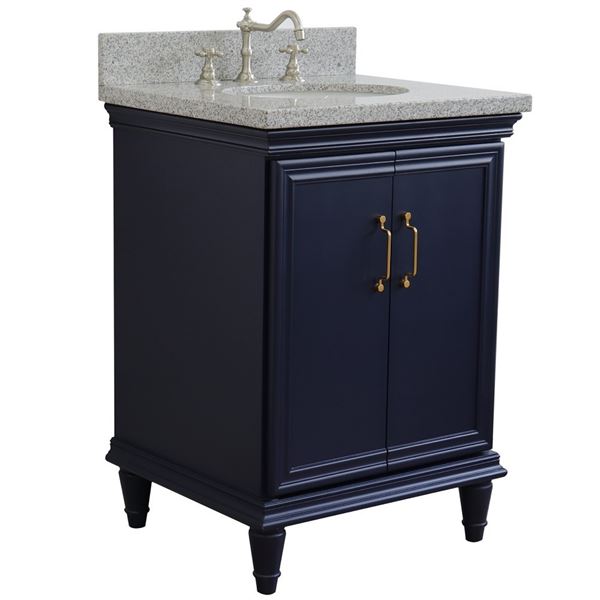 25" Single vanity in Blue finish with Gray granite and oval sink