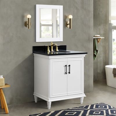 31" Single Vanity in White Finish with Black Galaxy and Oval Sink
