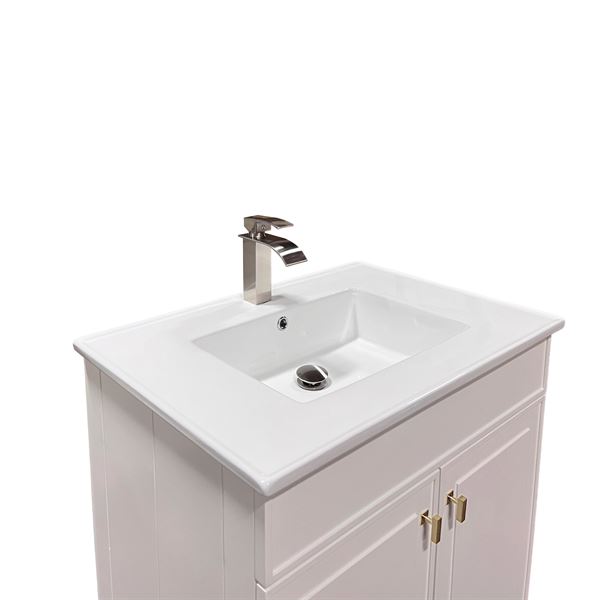 31 in. Single Sink Foldable Vanity Cabinet in White with White Ceramic Top