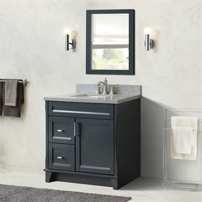 37 in. Single Vanity in Dark Gray Finish with Gray Granite and Rectangle Sink- Right Door/Center Sink