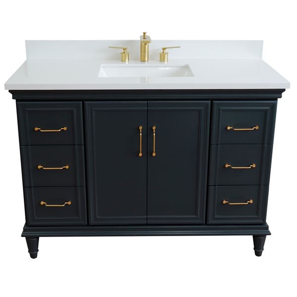 49" Single sink vanity in Dark Gray finish with White quartz and rectangle sink